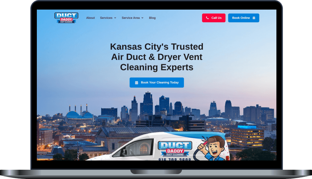 Duct Daddy landing page on desktop